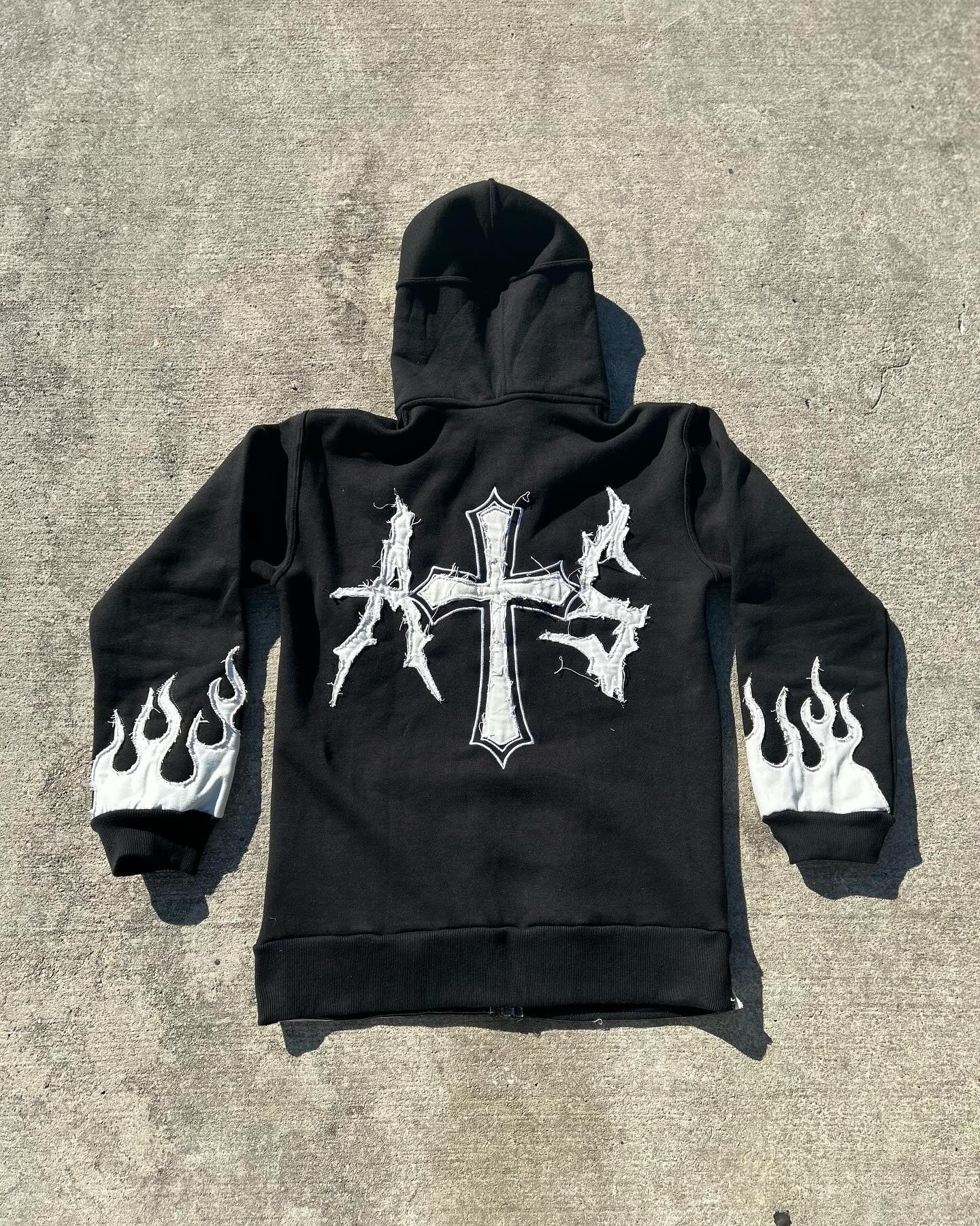 AMBITIOUSS "ŁÀ FŁÀMÉ" zip up hoodie Black.