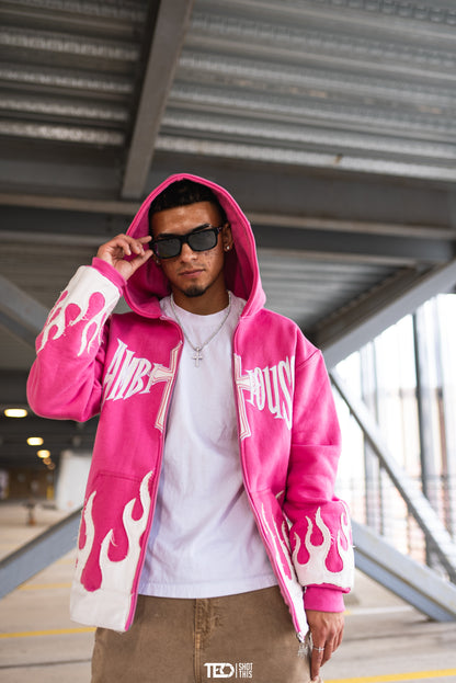 AMBITIOUSS "ŁÀ FŁÀMÉ" zip up hoodie Pink.