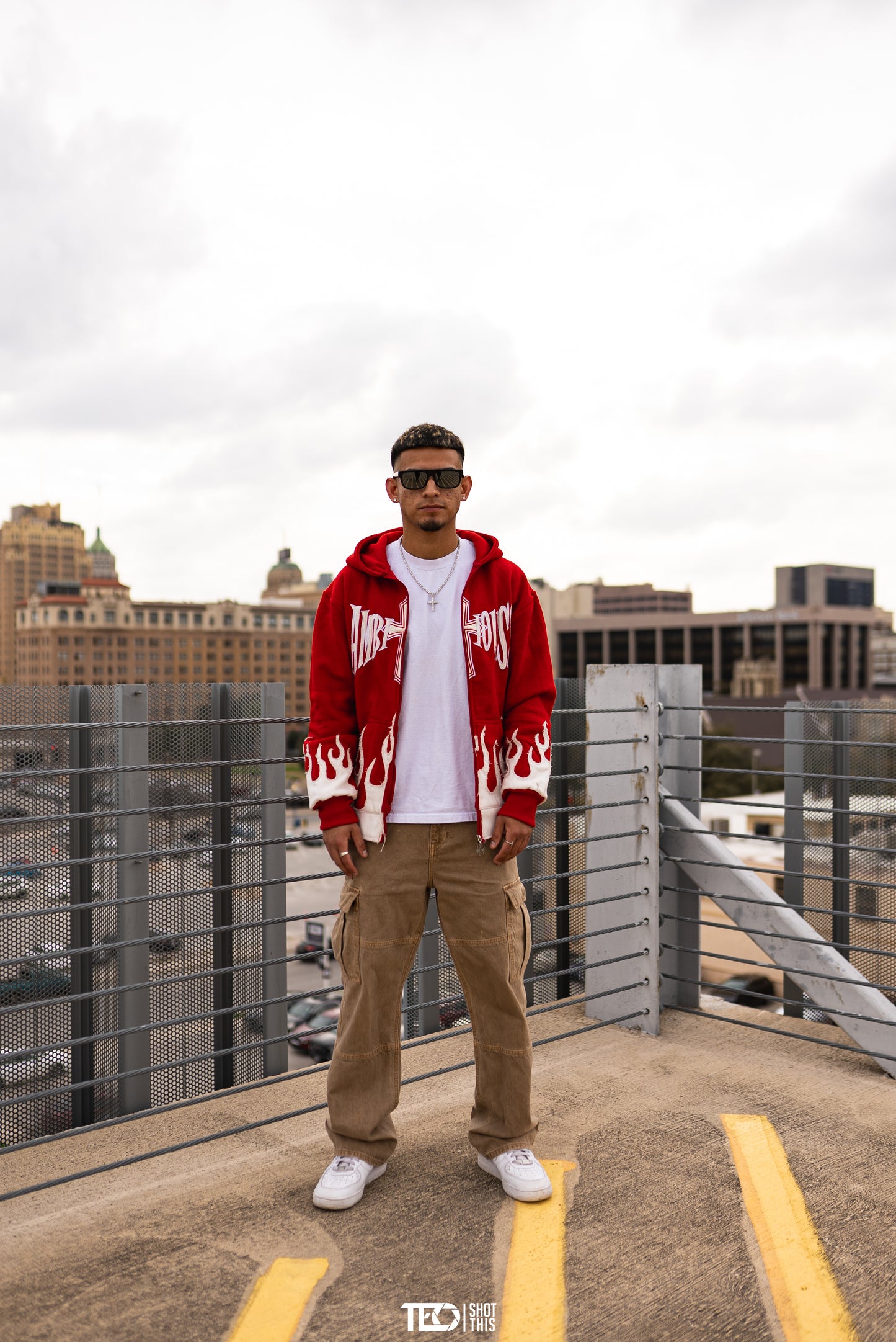 AMBITIOUSS "ŁÀ FŁÀMÉ" zip up hoodie Red.