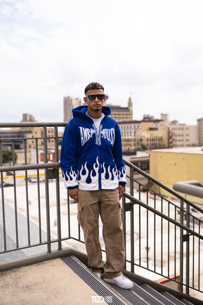 AMBITIOUSS "ŁÀ FŁÀMÉ" zip up hoodie Blue.