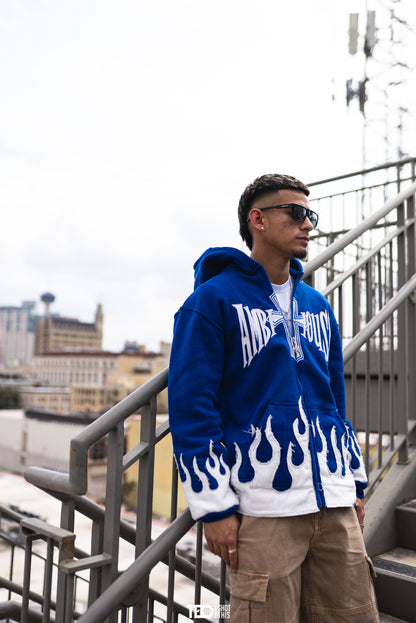 AMBITIOUSS "ŁÀ FŁÀMÉ" zip up hoodie Blue.