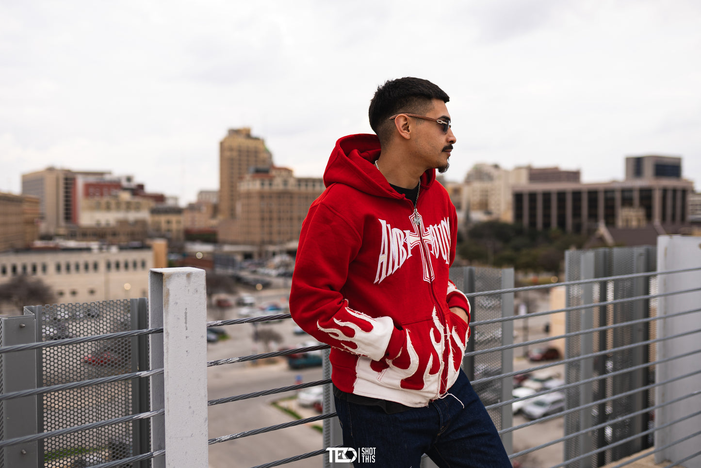 AMBITIOUSS "ŁÀ FŁÀMÉ" zip up hoodie Red.