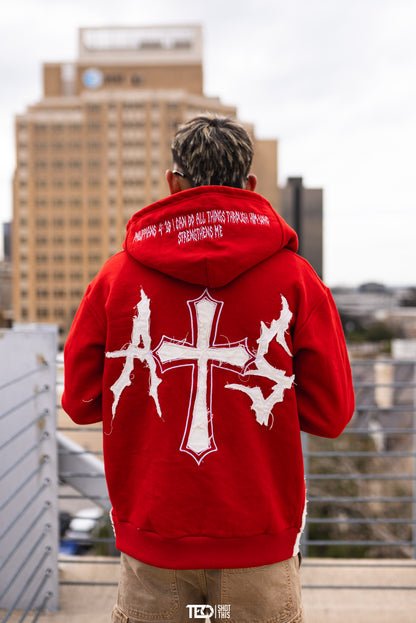 AMBITIOUSS "ŁÀ FŁÀMÉ" zip up hoodie Red.