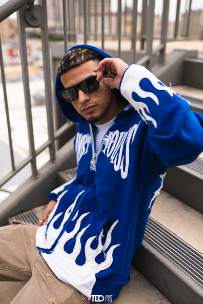 AMBITIOUSS "ŁÀ FŁÀMÉ" zip up hoodie Blue.