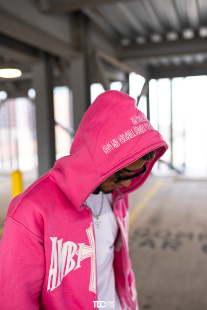 AMBITIOUSS "ŁÀ FŁÀMÉ" zip up hoodie Pink.