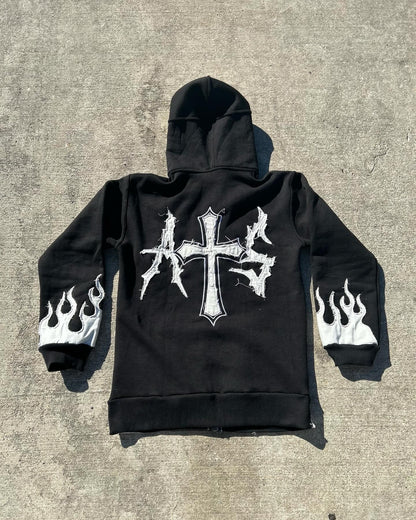 AMBITIOUSS "ŁÀ FŁÀMÉ" zip up hoodie Black.