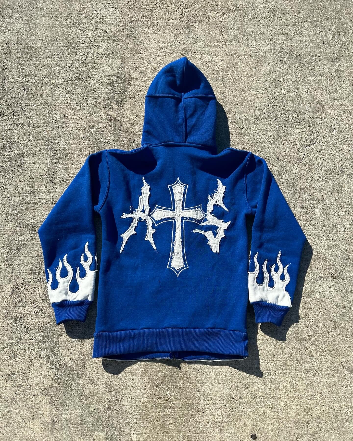 AMBITIOUSS "ŁÀ FŁÀMÉ" zip up hoodie Blue.