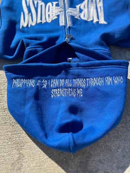 AMBITIOUSS "ŁÀ FŁÀMÉ" zip up hoodie Blue.