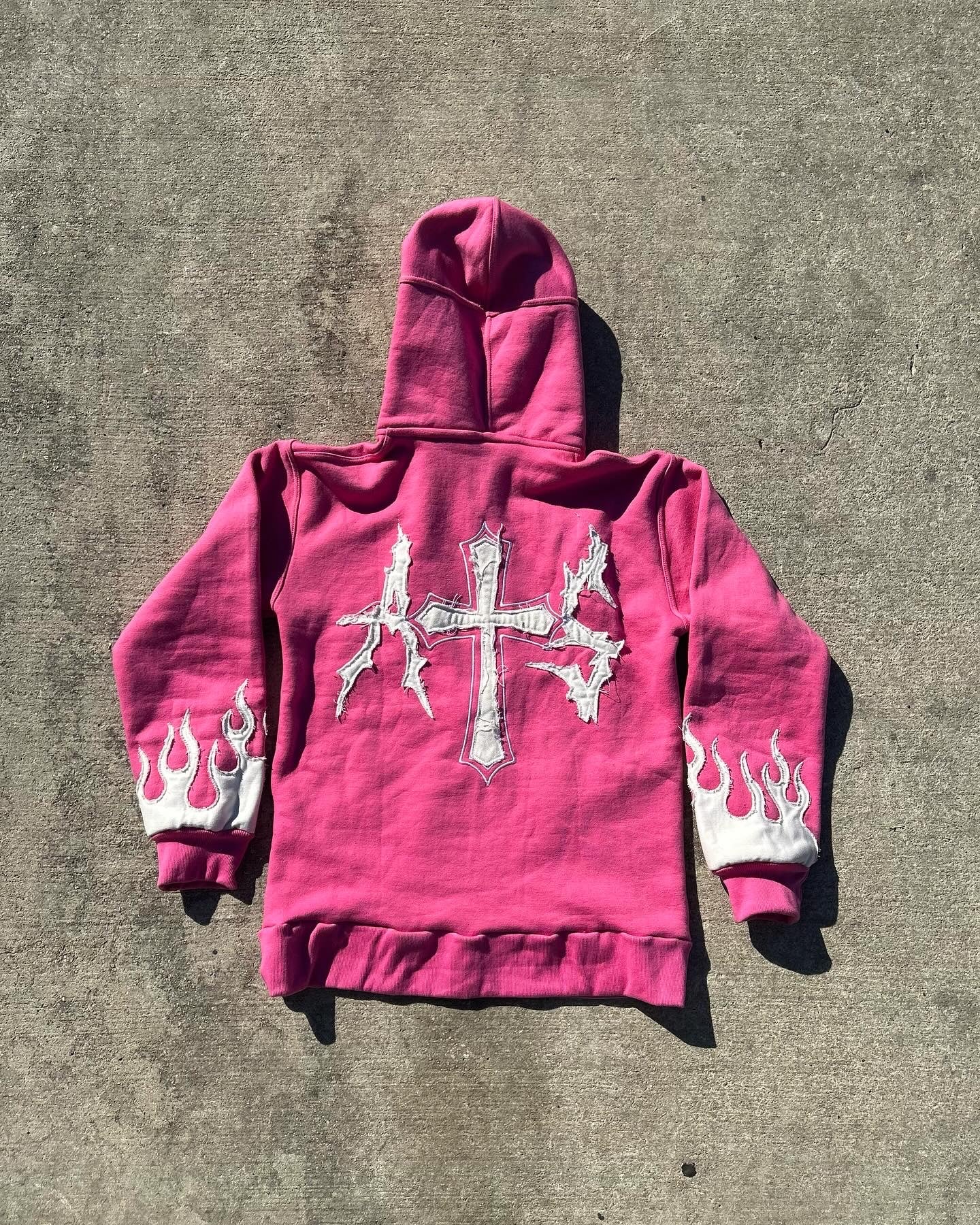 AMBITIOUSS "ŁÀ FŁÀMÉ" zip up hoodie Pink.