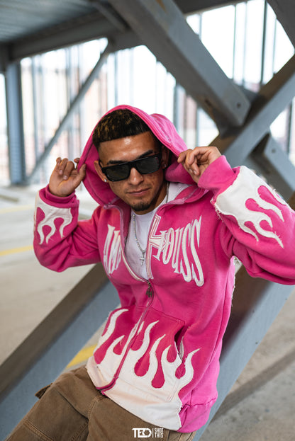 AMBITIOUSS "ŁÀ FŁÀMÉ" zip up hoodie Pink.